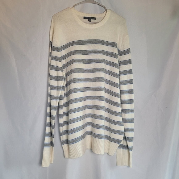 Old Navy Men's Wool/ Angora Blend Cream w/ Gray& Blue Stripe Crewneck Sweater XL - Picture 1 of 9